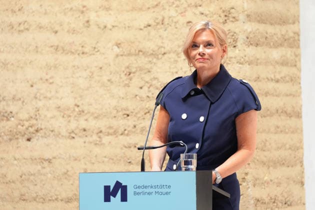 Commemoration of the 65th Anniversary of the Construction of the Berlin Wall: Bundestag President Julia Kloeckner delivering her speech at the commemoration of the 65th anniversary of the construction of the Berlin Wall, Berlin, August 13, 2026, Berlin, Germany