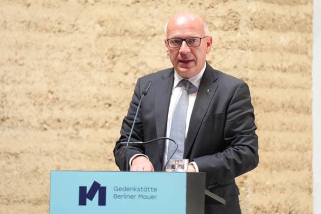Commemoration Ceremony Marking the 65th Anniversary of the Construction of the Berlin Wall: A Portrait of Kai Wegener, Governing Mayor of Berlin, Delivering His Speech at the Commemoration Ceremony Marking the 65th Anniversary of the Construction of the Berlin Wall, Berlin, August 13, 2026, Berlin, Berlin, Germany
