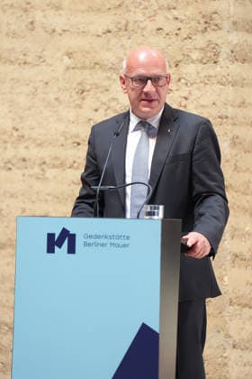 Commemoration Ceremony Marking the 65th Anniversary of the Construction of the Berlin Wall: A Portrait of Kai Wegener, Governing Mayor of Berlin, Delivering His Speech at the Commemoration Ceremony Marking the 65th Anniversary of the Construction of the Berlin Wall, Berlin, August 13, 2026, Berlin, Berlin, Germany