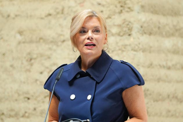 Commemoration of the 65th Anniversary of the Construction of the Berlin Wall: A portrait of Bundestag President Julia Kloeckner delivering her speech at the commemoration of the 65th anniversary of the construction of the Berlin Wall, Berlin, August 13, 2026, Berlin, Germany