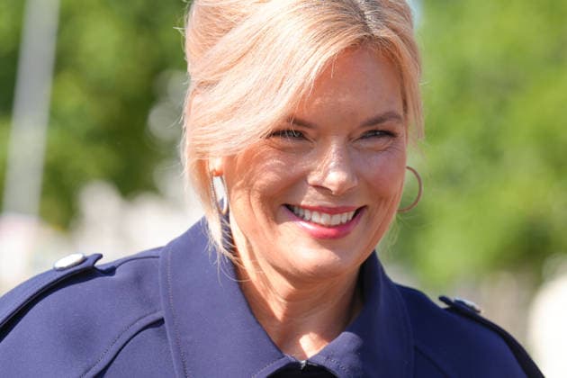 Commemoration of the 65th Anniversary of the Construction of the Berlin Wall: A Portrait of Bundestag President Julia Kloeckner upon her arrival at the commemoration of the 65th anniversary of the construction of the Berlin Wall, Berlin, August 13, 2026, Berlin, Germany