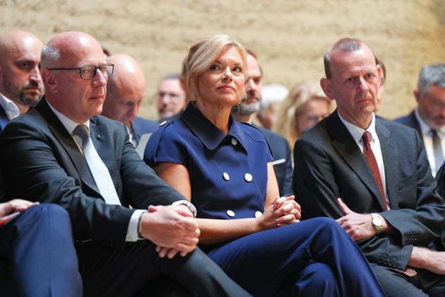 Commemoration of the 65th Anniversary of the Construction of the Berlin Wall: Kai Wegener, along with Bundestag President Julia Kloeckner and Prof. Dr. Axel Klausmeier, at the commemoration of the 65th anniversary of the construction of the Berlin Wall, Berlin, August 13, 2026, Berlin, Germany