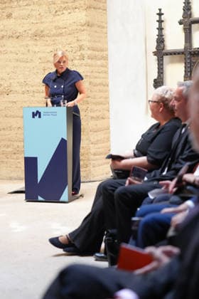 Commemoration of the 65th Anniversary of the Construction of the Berlin Wall: Bundestag President Julia Kloeckner delivering her speech at the commemoration of the 65th anniversary of the construction of the Berlin Wall, Berlin, August 13, 2026, Berlin, Germany
