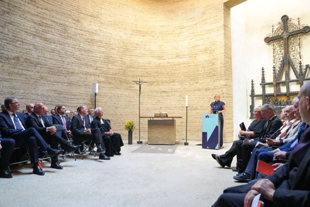 Commemoration of the 65th Anniversary of the Construction of the Berlin Wall: A portrait of Bundestag President Julia Kloeckner delivering her speech at the commemoration of the 65th anniversary of the construction of the Berlin Wall, Berlin, August 13, 2026, Berlin, Germany