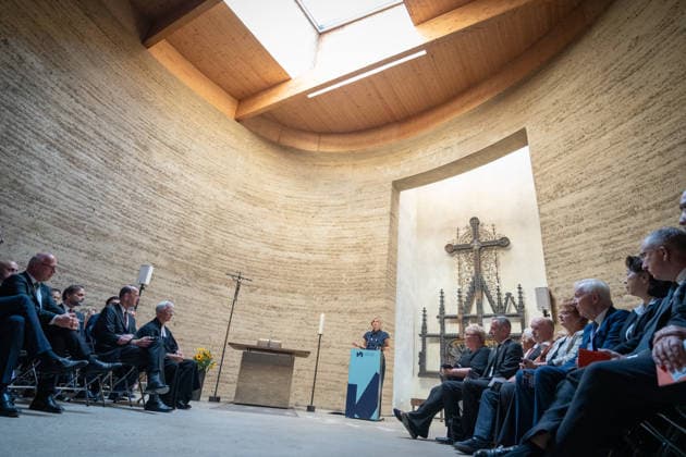 Julia Klöckner, President of the German Bundestag, delivers a commemorative speech in the presence of, among others, Wolfram Weimer, Kai Wegner, Axel, and Thomas Jeutner. 65th anniversary of the construction of the Berlin Wall. Commemoration ceremony on August 13, 2026, at the Chapel of Reconciliation, Berlin Wall Memorial, Berlin, Germany. Berlin Wall Memorial, Ka