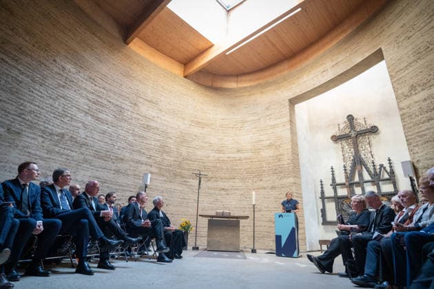 Julia Klöckner, President of the German Bundestag, delivers a commemorative speech in the presence of, among others, Wolfram Weimer, Kai Wegner, Axel, and Thomas Jeutner. 65th anniversary of the construction of the Berlin Wall. Commemoration ceremony on August 13, 2026, at the Chapel of Reconciliation, Berlin Wall Memorial, Berlin, Germany. Berlin Wall Memorial, Ka