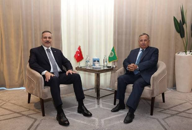 Turkish Foreign Minister Hakan Fidan in Egypt EL ALAMEIN, EGYPT - AUGUST 13: (----EDITORIAL USE ONLY MANDATORY CREDIT - TURKISH FOREIGN MINISTRY HANDOUT - NO MARKETING NO ADVERTISING CAMPAIGNS - DISTRIBUTED AS A SERVICE TO CLIENTS----) Turkish Foreign Minister Hakan Fidan meets with Arab League Secretary-General Nabil Fahmy in El Alamein, Egypt on August 13, 2026. Turkish Foreign Ministry Anadolu El Alamein Egypt. Editorial use only. Please get in touch for any other usage.  Copyright: x2026xAnadoluxTurkishxForeignxMinistryx