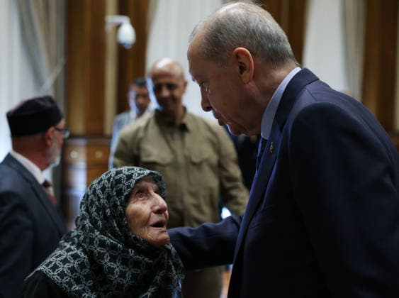 Turkish President Recep Tayyip Erdogan ANKARA, TURKIYE - AUGUST 13: (----EDITORIAL USE ONLY - MANDATORY CREDIT - TURKISH PRESIDENCY MURAT KULA HANDOUT - NO MARKETING NO ADVERTISING CAMPAIGNS - DISTRIBUTED AS A SERVICE TO CLIENTS----) Turkish President Recep Tayyip Erdogan receives the families of martyrs at the Presidential Complex in Ankara, Turkiye on August 13, 2026. Turkish Presidency Murat Kula Anadolu Ankara Turkey. Editorial use only. Please get in touch for any other usage.  Copyright: x2026xAnadoluxTurkishxPresidency xMuratxKulax