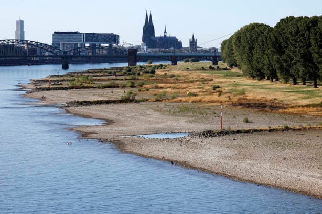 With no rain in sight, the historically low water level of the Rhine in North Rhine-Westphalia has fallen even further. In Cologne, a level of 49 centimeters was measured on Thursday, August 13. The Rhine’s water level in Cologne has thus reached a record low. Many of the Rhine’s floo Copyright: xChristophxHardtx