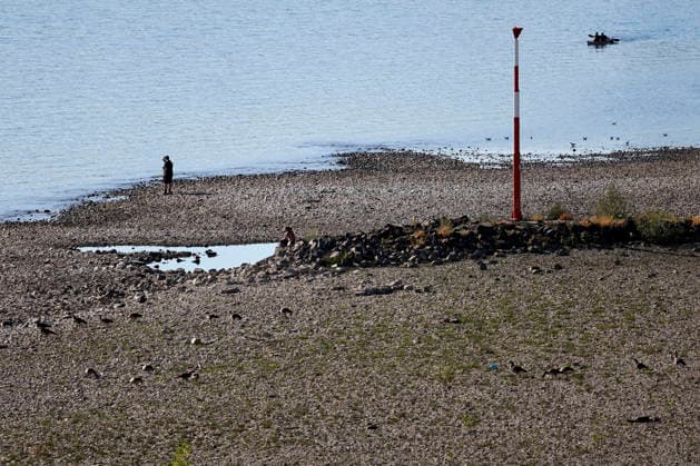 With no rain in sight, the historically low water level of the Rhine in North Rhine-Westphalia has fallen even further. In Cologne, a level of 49 centimeters was measured on Thursday, August 13. The Rhine’s water level in Cologne has thus reached a record low. Many of the Rhine’s floo Copyright: xChristophxHardtx