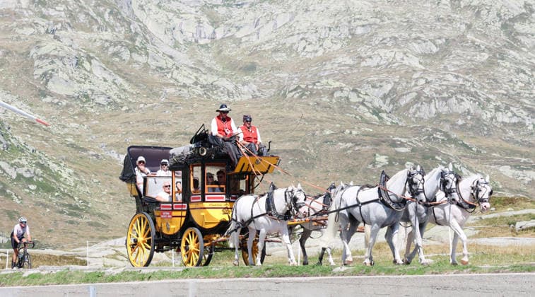 August 13, 2026 Switzerland Nostalgic Stagecoach Photo, Gotthard Post, Historic Stagecoach Ride from Andermatt over the Gotthard Pass via the Tremola Road to Airolo