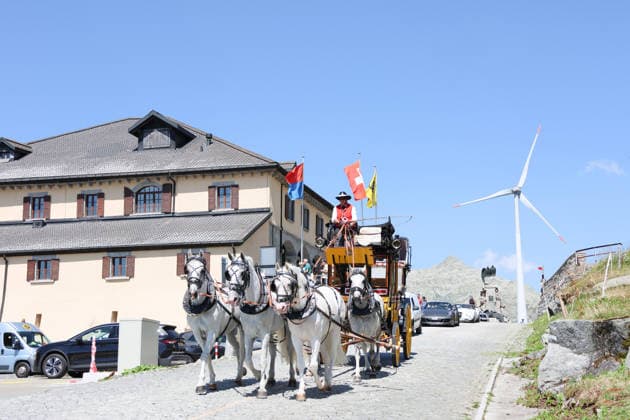 August 13, 2026 Switzerland Nostalgia Stagecoach BGotthardpost, Historic stagecoach ride from Andermatt over the Gotthard Pass via the Tremola Road to Airolo Photo: Arrival at the Gotthard Pass,