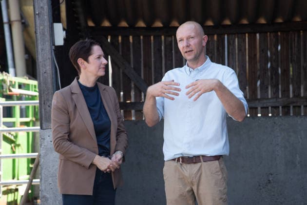 Farmer Heiner KEIL in conversation with Silke GORISSEN, Gorißen, CDU, Minister of Agriculture and Consumer Protection for the State of North Rhine-Westphalia, Silke GORISSEN, Gorißen, CDU, Minister of Agriculture and Consumer Protection for the State of North Rhine-Westphalia, visits the Keil farm in Reken as part of her NRW is gut tour, August 13, 2026