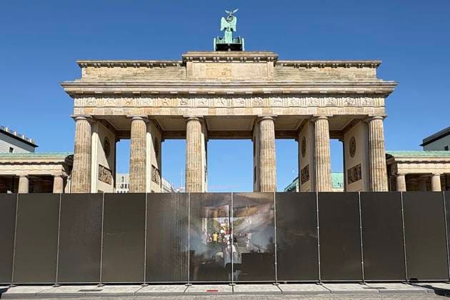August 13, 2026, 65th anniversary of the construction of the Berlin Wall; a temporary, artificial, translucent wall was erected at the Brandenburg Gate as a symbol of Germany s division; installation, Berlin, Germany