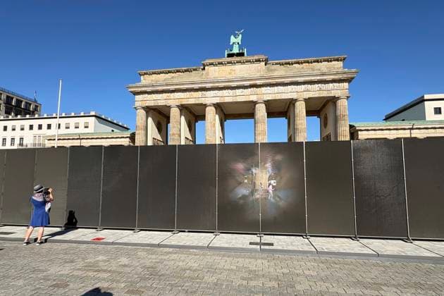 August 13, 2026, 65th anniversary of the construction of the Berlin Wall; a temporary, artificial, translucent wall was erected at the Brandenburg Gate as a symbol of Germany s division; installation, Berlin, Germany