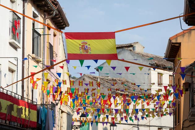 August 13, 2026, PeoÂ±Afiel, Valladolid, USA: Banderitas fill the streets and plazas of the village of PeoÂ±afiel, Spain for the Fiestas de Nuestra SeoÂ±ora y San Roque on Thursday, August 13, 2026. The annual festival, taking place this year on August 14-18, includes traditional bullfighting and bull running events. PeoÂ±Afiel USA  - ZUMAg235 20260813_zap_g235_002 Copyright: xPaulxChristianxGordonx