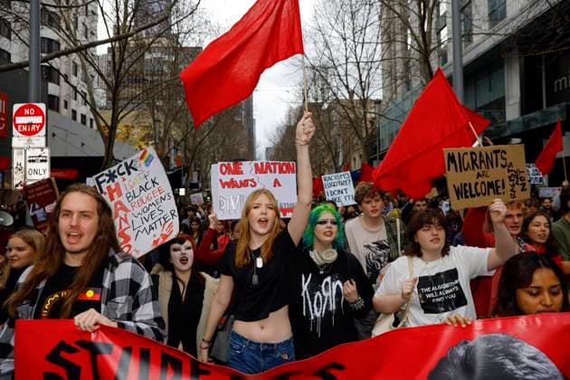 Students Protest Against One Nation in Melbourne, Australia – 13 Aug 2026 Thousands of university and high school students march during a protest. Thousands of university and high school students marched through Melbourne’s CBD as part of a nationwide student protest against Pauline Hanson and One Nation. Organisers said the action was aimed at opposing the party’s policies and political views and raising concerns about the growing support for One Nation. The protest comes as One Nation campaigns in Victoria ahead of the 2026 Victorian state election, with Hanson leading the party’s campaign. Melbourne Australia Copyright: xYexMyoxKhantx xSOPAxImagesx Ye-Myo-Khant-1441838