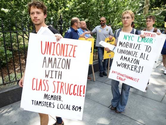 August 13, 2026, New York, New York, USA: Amazon Teamsters and Allies picket outside of City Hall for passage of the Delivery Protection Act. The Delivery Protection Act would require companies like Amazon to hire its workforce directly, essentially making AmazonÃ¢â‚¬â ¢s corrupt third-party Delivery Service Partner model illegal in New York City. New York USA - ZUMAk03_ 20260813_zaf_k03_058 Copyright: xNancyxKaszermanx