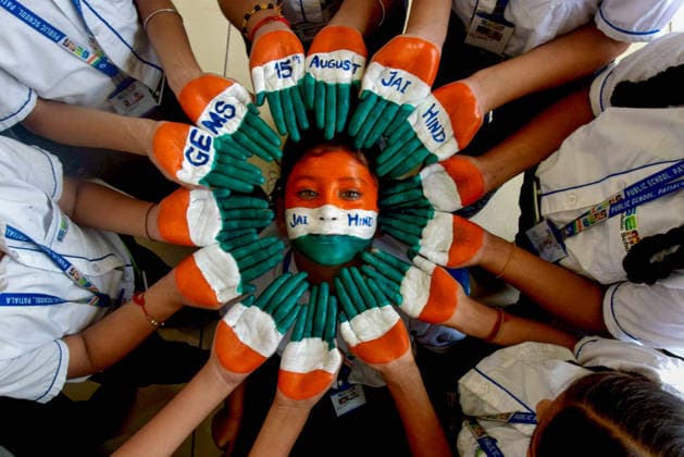 80th Independence Day Celebrations in Punjab s Patiala Patiala, Aug 14 (ANI): Students of Gems Public School display a patriotic gesture as they form a tricolor pattern with their painted hands and faces as part of the 80th Independence Day celebrations, in Patiala on Friday. Patiala Punjab India Copyright: xANIx ANI_20260814297