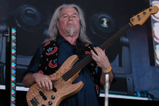 August 13, 2026, Williamscot, Oxfordshire, United Kingdom: Guitarist and jazz bass guitarist, Fred Thelonious Baker of English progressive rock band Soft Machine performs live on stage at Fairport Convention s Cropredy festival. The jazz-rock band was formed during 1966 in Canterbury, Kent. The current line-up consists of guitarist John Etheridge, multi-instrumentalist Theo Travis, bassist Fred Thelonious Baker and drummer Asaf Sirk. Williamscot United Kingdom - ZUMAs197 20260813_aaa_s197_269 Copyright: xDawnxFletcher-Parkx