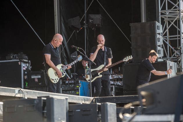 The German punk rock band Sondaschule on the Main Stage at Highfield 2026: Vocals: Costa Cannabis; Tim Kleinrensing: Guitar, Vocals: Chemokeule, Mirko Klautmann; Bass: Matthias Richter (since 2013); Trombone: Chris Altmann (since 2006); Guitar: Phillip FaF Pfaff (since 2022); Highfield 2026, Day 1: Sondaschule