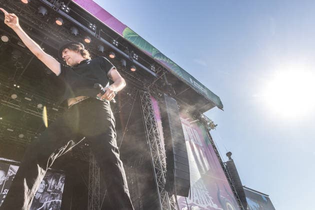 The German punk rock band Sondaschule on the Main Stage at Highfield 2026: Vocals: Costa Cannabis; Tim Kleinrensing: Guitar, Vocals: Chemokeule, Mirko Klautmann; Bass: Matthias Richter (since 2013); Trombone: Chris Altmann (since 2006); Guitar: Phillip FaF Pfaff (since 2022); Highfield 2026; Sondaschule