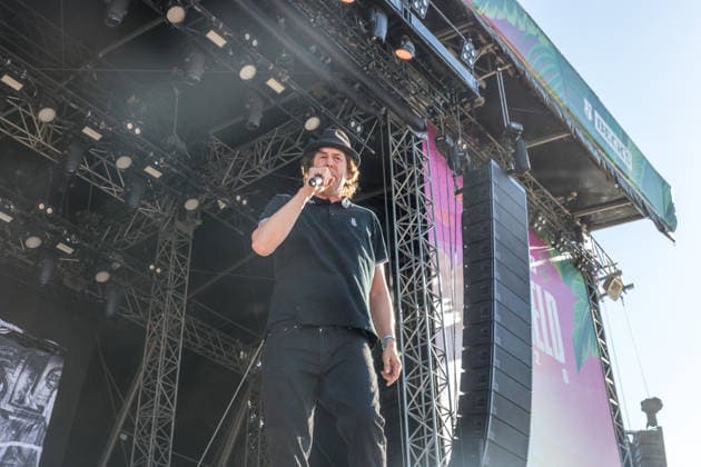 The German punk rock band Sondaschule on the Main Stage at Highfield 2026: Vocals: Costa Cannabis; Tim Kleinrensing: Guitar, Vocals: Chemokeule, Mirko Klautmann; Bass: Matthias Richter (since 2013); Trombone: Chris Altmann (since 2006); Guitar: Phillip FaF Pfaff (since 2022); Highfield 2026; Sondaschule