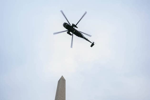 August 14, 2026, Washington, District Of Columbia, United States: Marine One arrives on the Ellipse to pick up President DONALD TRUMP. Washington United States - ZUMAk206 20260814_znp_k206_002 Copyright: xMattxKaminskyx