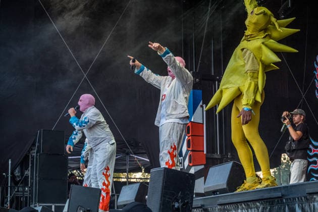 The Berlin hip-hop rap trio PA69—consisting of DJ Dope, Rabatto, and Turbogianni—performed on the first day of Highfield 2026 at Störmthaler See. Highfield 2026 Day 1: PA69