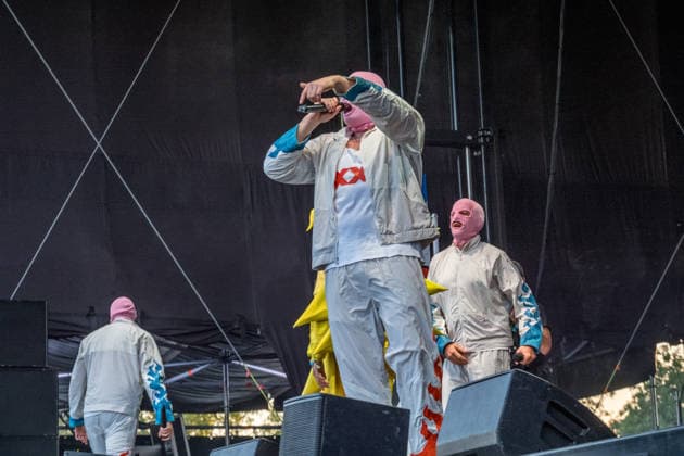 The Berlin hip-hop rap trio PA69—consisting of DJ Dope, Rabatto, and Turbogianni—performed on the first day of Highfield 2026 at Störmthaler See. Highfield 2026 Day 1: PA69
