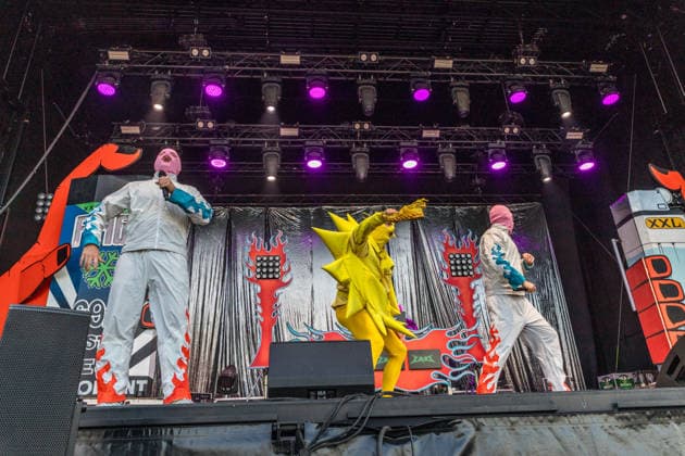 The Berlin hip-hop rap trio PA69—consisting of DJ Dope, Rabatto, and Turbogianni—performed on the first day of Highfield 2026 at Störmthaler See. Highfield 2026 Day 1: PA69