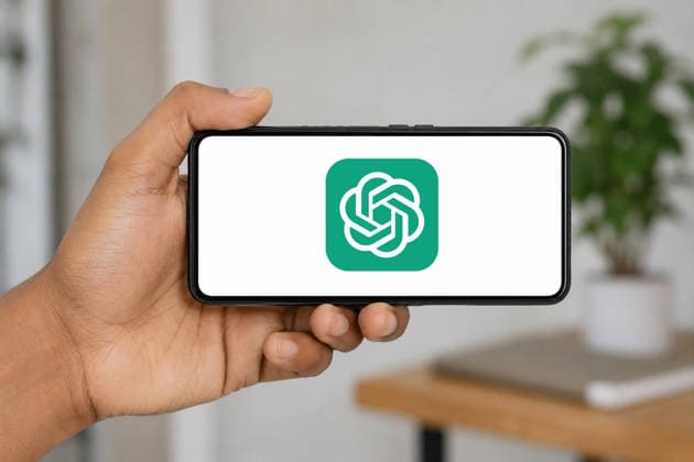 August 15, 2026: In this photo illustration, a hand holds a smartphone horizontally displaying the ChatGPT AI logo, set against a softly blurred indoor background, in India on 15 August 2026. - ZUMAt232 20260815_zip_t232_005 Copyright: xDavidxTalukdarx