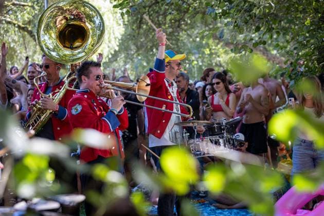 August 15, 2026, Paredes De Coura, Braga, Portugal: MEUTE perform an unexpected afternoon show by the river Coura - known locally as Couraiso - as festivalgoers gather on the riverbank and in the water during the last day of Vodafone Paredes de Coura. Paredes De Coura Portugal - ZUMAs197 20260815_aaa_s197_121 Copyright: xDiogoxBaptistax