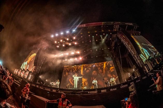 The Chemnitz rock band Kraftklub—Felix Brummer, Karl Schumann, Till Brummer, Steffen Israel, and Max Marschk—at the Highfield Festival on Lake Störmthal near Leipzig at the Highfield Festival on Lake Störmthal near Leipzig Highfield 2026 Day 2 Kraftklub