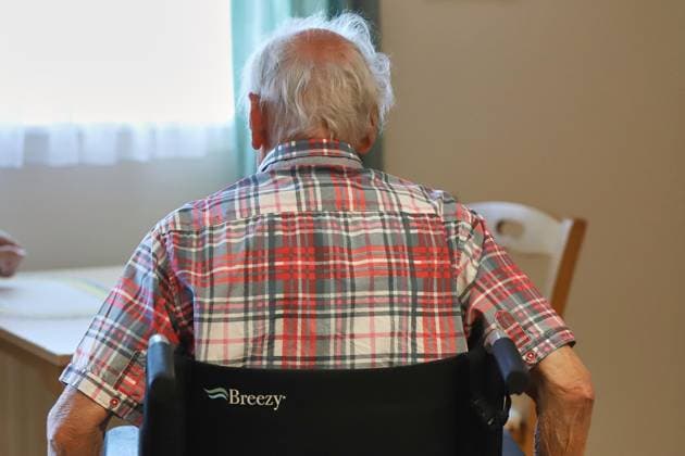 Saxony-Anhalt, Germany, August 14, 2026 An elderly man in a wheelchair at a nursing home Copyright: xdtsxNachrichtenagenturx dts_130148