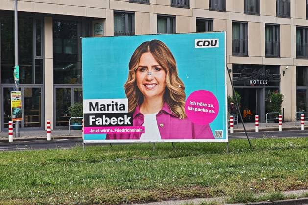 Berlin, Germany, August 16, 2026 Election poster featuring Marita Fabeck, CDU Copyright: xdtsxNachrichtenagenturx dts_130302