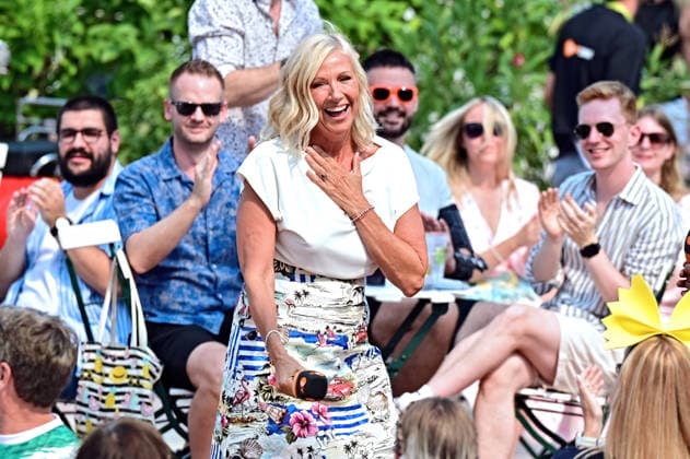 ZDF Fernsehgarten host Andrea Kiwi Kiewel during the ZDF entertainment show Fernsehgarten on August 16, 2026, in Mainz 20260816MWI139992