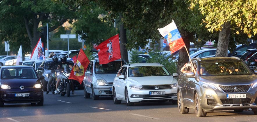 16.08.2026 Belgrade(Serbia) Politics Life Rally of support to Russia-protest car ride due to the official visit of the President of Ukraine Volodymyr Zelensky to Serbia. Messages of opposition to Western policy and sanctions against Russia.