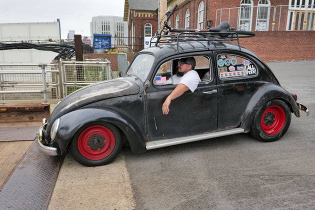 August 16, 2026, New York, New York, USA: Bettle on way to ferry at VW Gridlock on Governors Island. The vintage Volkswagen show returned to .the island across from the Lower Manhattan skyline. The collection of about 75 vintage epic.Volkswagens from across the years with models the Beetle, Bus, Karmann Ghia and Thing .were parked along the waterside at Picnic Point for visitors to enjoy, admire and photograph. New York USA - ZUMAh156 20260816_znp_h156_017 Copyright: xMiloxHessx
