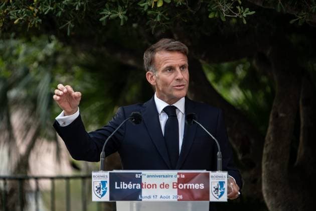 Liberation Ceremony in Bormes-les-Mimosas PHOTOPQR NICE MATIN Camille Dodet Bormes-les-Mimosas Bormes-les-Mimosas August 18, 2026 Photo PQR Camille Dodet Var Matin August 17, 2026 Bormes-les-Mimosas Final Liberation Ceremony in Bormes-les-Mimosas for President of the Republic Emmanuel Macron Photo: PQR, Camille Dodet, Var Matin, August 17, 2026, Bormes-les-Mimosas Final Liberation Ceremony in Bormes-les-Mimosas for President of the Republic Emmanuel Macron French President Emmanuel Macron during a ceremony commemorating the 82nd anniversary of the Allied Operation Dragoon landings in Provence and the liberation of the village of Bormes-les-Mimosas during World War II, in Bormes-les-Mimosas, southeastern France, on August 17, 2026, in Borme Copyright: xPHOTOPQR NICExMATIN MAXPPPxCamillexDodetx 20260817NIM4298 20260817NIM4298