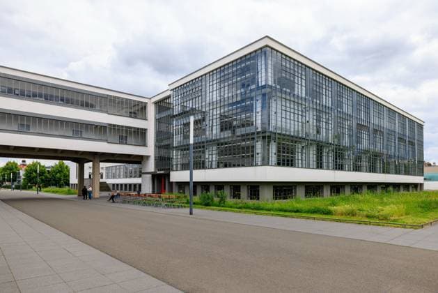 Dessau-Roßlau, exterior view of the Bauhaus building with glass facade, June 4, 2026, Bauhaus City of Dessau, Dessau-Roßlau, Bauhaus, Saxony-Anhalt, Germany