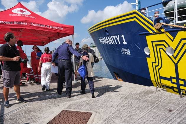 August 18, 2026, Marina Di Ravenna, Italy: MARINA DI RAVENNA, ITALY †AUGUST 18, 2026: The Humanity 1, a search-and-rescue vessel operated by German NGO SOS Humanity, docks at the port of Marina di Ravenna, Italy, on August 18, 2026, carrying 73 migrants rescued in the Mediterranean Sea during two operations on August 8 and 13. The group, mainly from Sudan and also including people from Somalia and South Sudan, included 17 minors. Marina Di Ravenna Italy - ZUMAq101 20260818_zna_q101_051 Copyright: xLorenzoxPasinix