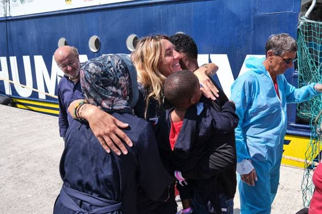 August 18, 2026, Marina Di Ravenna, Italy: MARINA DI RAVENNA, ITALY †AUGUST 18, 2026: The Humanity 1, a search-and-rescue vessel operated by German NGO SOS Humanity, docks at the port of Marina di Ravenna, Italy, on August 18, 2026, carrying 73 migrants rescued in the Mediterranean Sea during two operations on August 8 and 13. The group, mainly from Sudan and also including people from Somalia and South Sudan, included 17 minors. Marina Di Ravenna Italy - ZUMAq101 20260818_zna_q101_066 Copyright: xLorenzoxPasinix