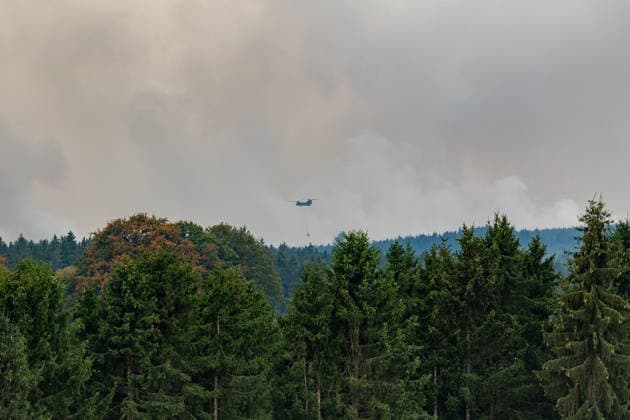 Forest fire in the High Fens: View from the German-Belgian border near Kalterherberg, August 16, 2026. View from Kalter Copyright: xMarcxJohnx