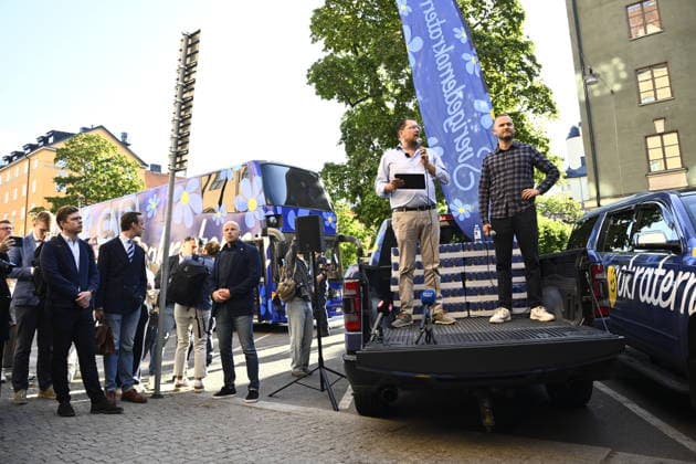 STOCKHOLM, SWEDEN 20260819 Sweden Democrats party leader Jimmy Akesson and Henrik Vinge, spokesperson for legal policy, outside the Stockholm District Court STOCKHOLM SWEDEN x10080x  Copyright: xFredrikxSandberg TTx SD PRESETERAR VALLÖFTE rd6KZ_5x5PU