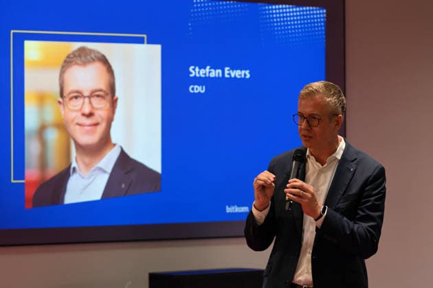 Berlin, August 18, 2026—Bitkom Policy Pitch for the 2026 Berlin House of Representatives election at Delta Campus Neukölln; Stefan Evers, the Berlin CDU’s top candidate for the 2026 Berlin House of Representatives election, is in attendance.