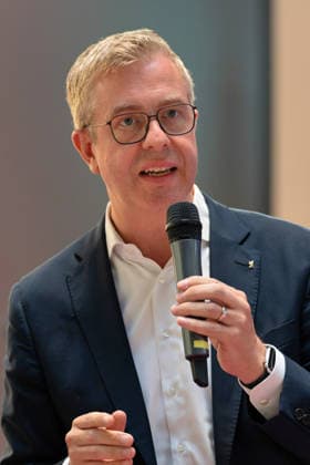 Berlin, August 18, 2026—Bitkom Policy Pitch for the 2026 Berlin House of Representatives election at Delta Campus Neukölln; Stefan Evers, the Berlin CDU’s top candidate for the 2026 Berlin House of Representatives election, is in attendance.