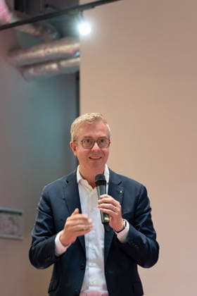 Berlin, August 18, 2026—Bitkom Policy Pitch for the 2026 Berlin House of Representatives election at Delta Campus Neukölln; Stefan Evers, the Berlin CDU’s top candidate for the 2026 Berlin House of Representatives election, is in attendance.