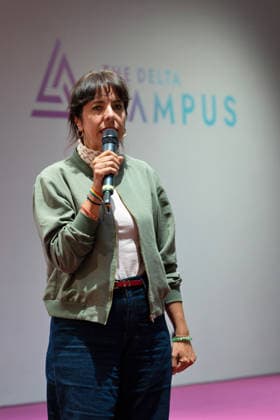 Berlin, August 18, 2026—Bitkom Policy Pitch for the 2026 House of Representatives election at Delta Campus Neukölln; Elif Eralp, The Left’s top candidate for the 2026 House of Representatives election