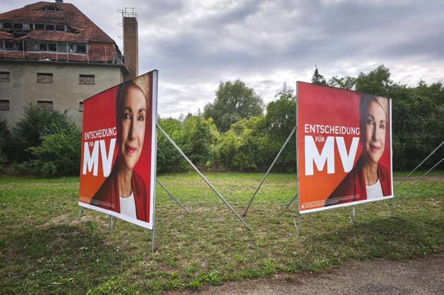 Demmin, Mecklenburg-Western Pomerania, Germany, August 18, 2026 Election posters for the 2026 state election featuring Manuela Schwesig, SPD Copyright: xdtsxNachrichtenagenturx dts_130483